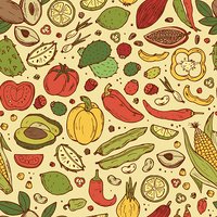 200x200 Mexican Food Vector Seamless Hand Drawn Doodle Fruits, Vegetables