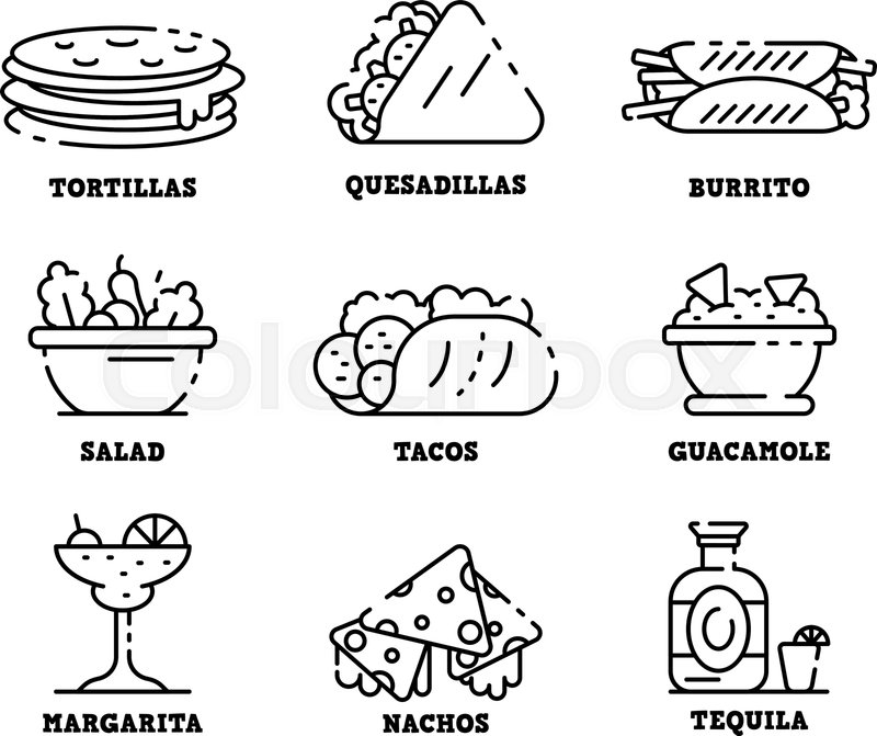 800x671 Mexican Food Icons Set Outline Set Of Stock Vector Colourbox