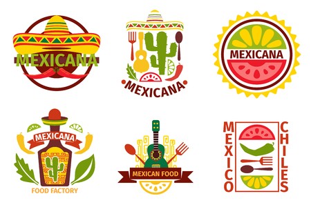 450x300 Mexican Food Logo, Labels, Emblems And Badges Set Sombrero
