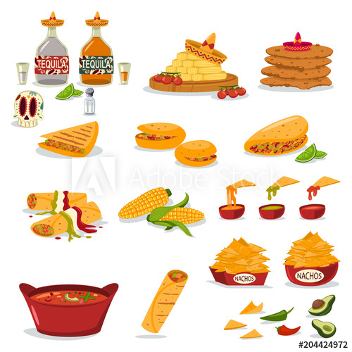 500x500 Mexican Food Vector Cartoon Flat Icon Set Nachos With Cheese