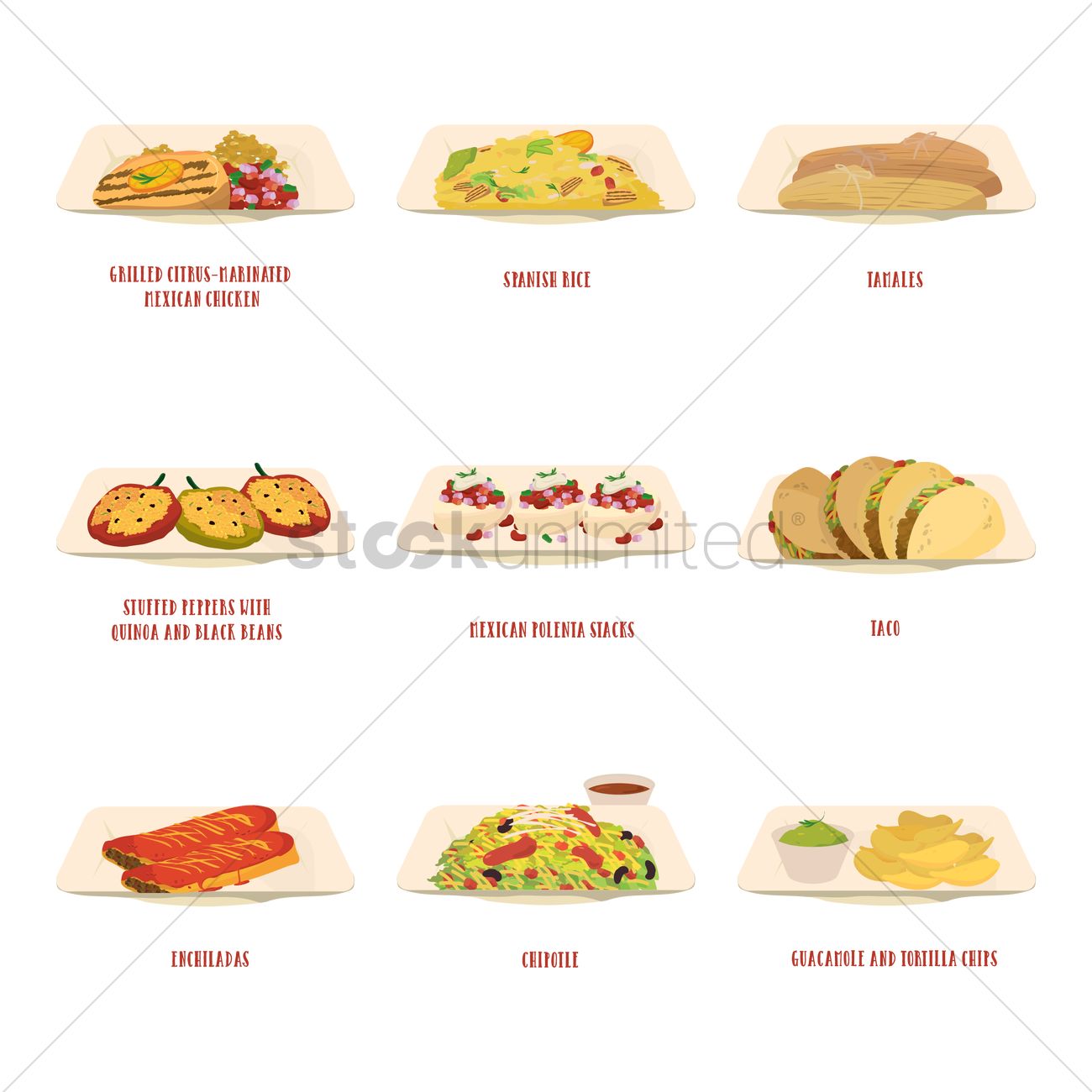 1300x1300 Set Of Mexican Food Vector Image
