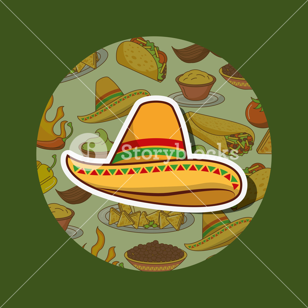 1000x1000 Hat Nacho Traditonal Culture Mexican Food Vector Illustration