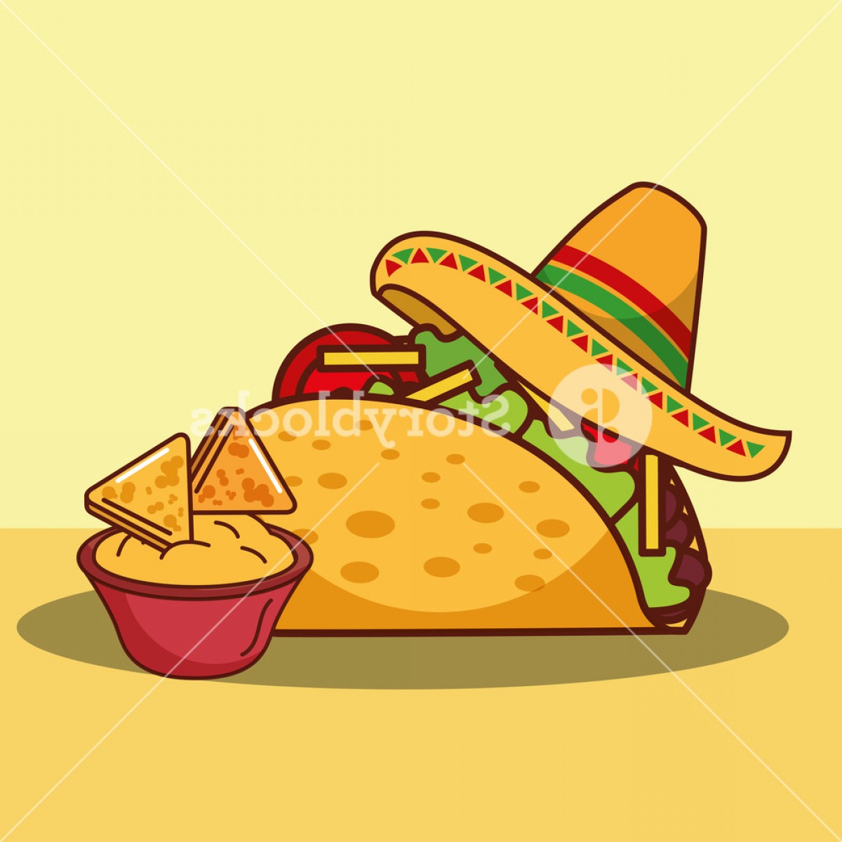 1200x1200 Taco Cheese Sauce And Nachos Hat Mexican Food Vector Illustration