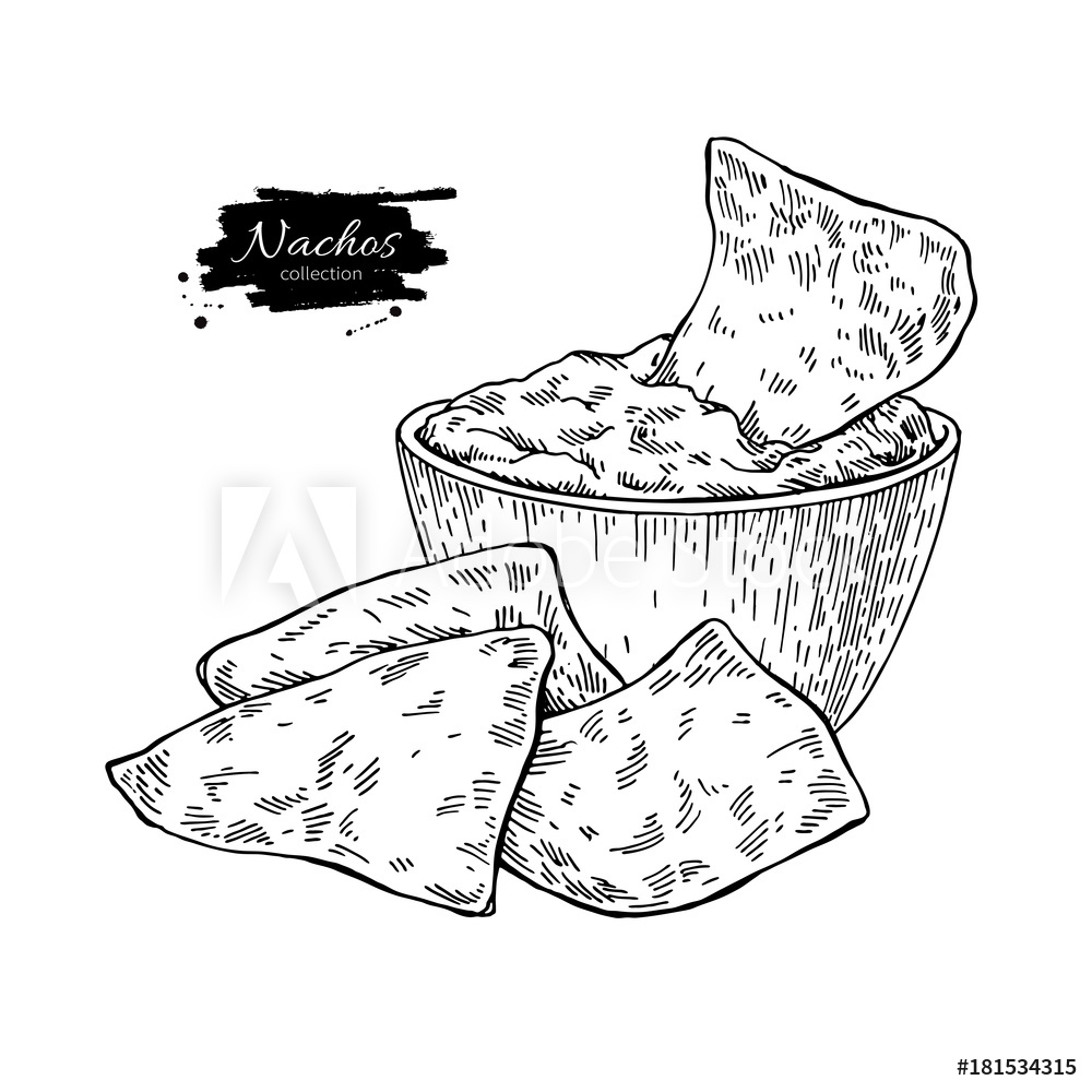 1000x1000 Fotografie, Obraz Nachos Drawing Traditional Mexican Food Vector