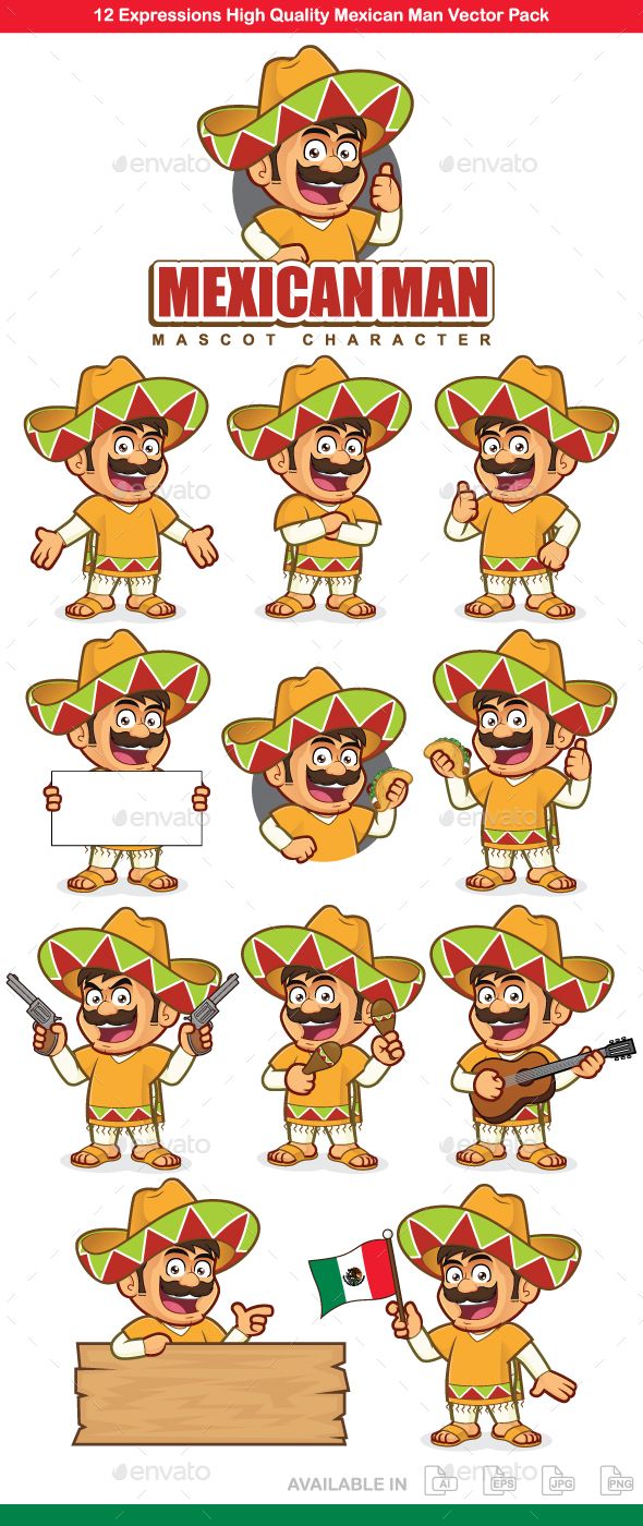 Expressions Mexican Man Mascot Character, High Quality Vector 590x1400 Expressions Mexican Man Mascot Character, High Quality Vector