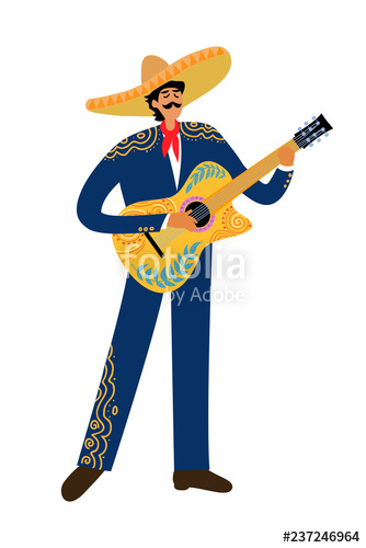 Isolated Flat Cartoon Of A Mexican Man Playing Guitar In Sombrero 334x500 Isolated Flat Cartoon Of A Mexican Man Playing Guitar In Sombrero