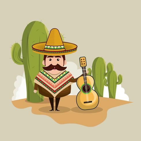 Mexican Man Character With Culture Icons 490x490 Mexican Man Character With Culture Icons
