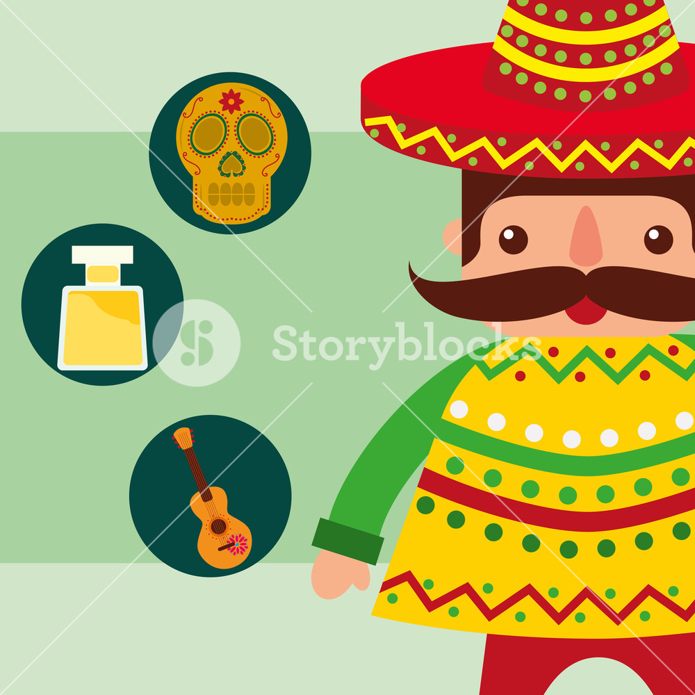 Mexican Man With Hat And Poncho Cartoon Vector Illustration 1000x1000 Mexican Man With Hat And Poncho Cartoon Vector Illustration