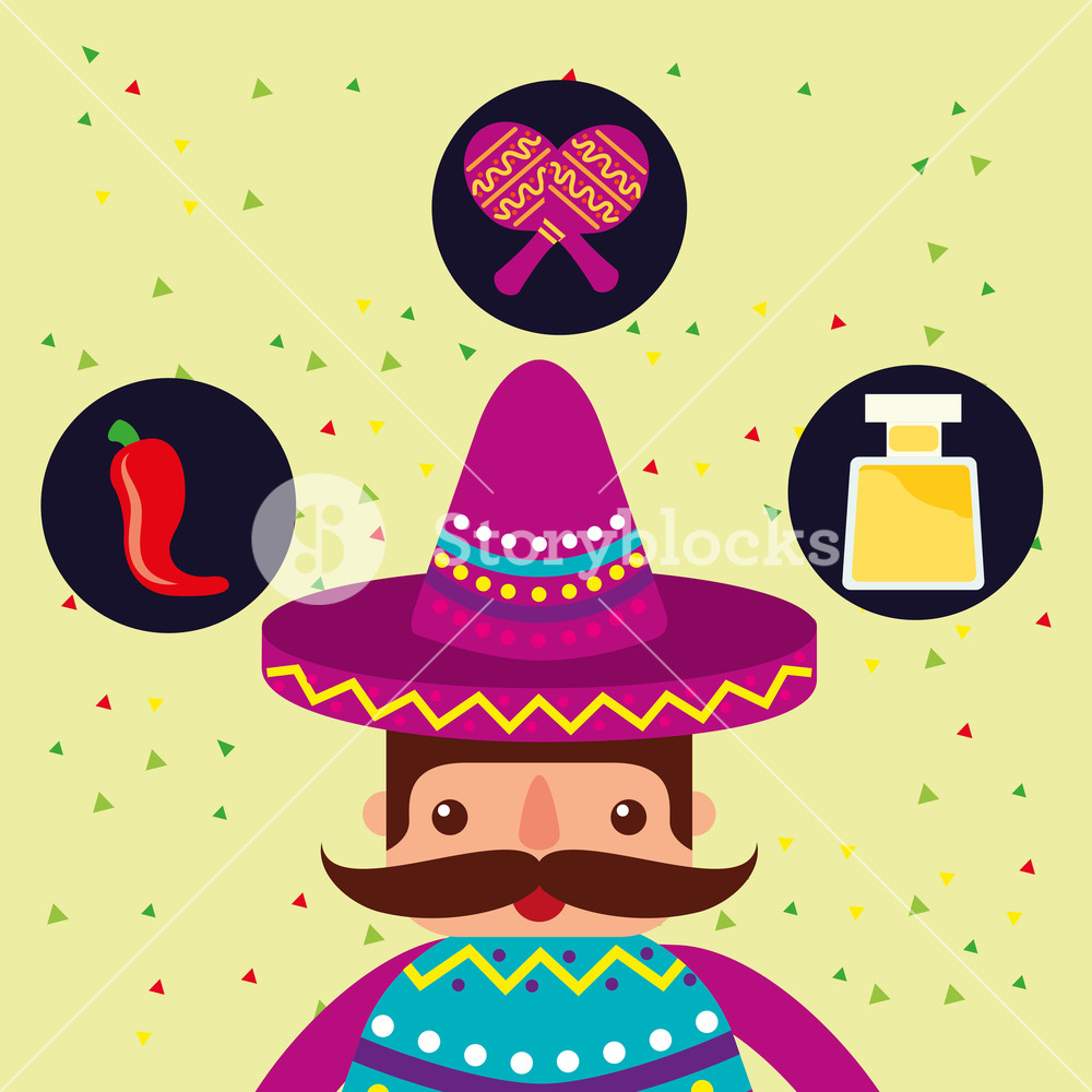 Mexican Man With Hat And Poncho Character Cartoon Vector 1000x1000 Mexican Man With Hat And Poncho Character Cartoon Vector