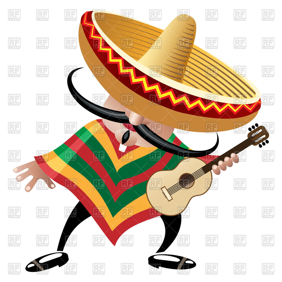 Cartoon Mexican Musician In Sombrero With Guitar Vector Image 1200x1200 Cartoon Mexican Musician In Sombrero With Guitar Vector Image