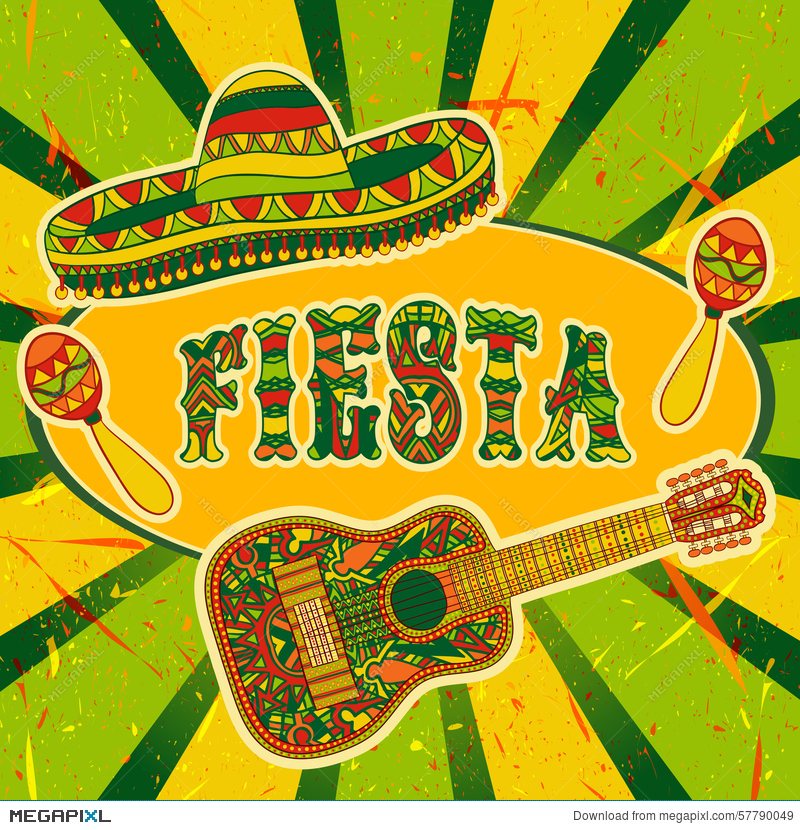Mexican Fiesta Party Invitation With Maracas, Sombrero And Guitar 800x830 Mexican Fiesta Party Invitation With Maracas, Sombrero And Guitar