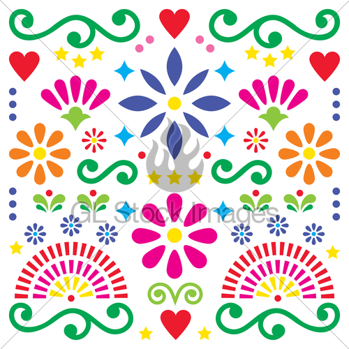 500x500 Mexican Folk Art Vector Pattern, Colorful Design With Flo Gl