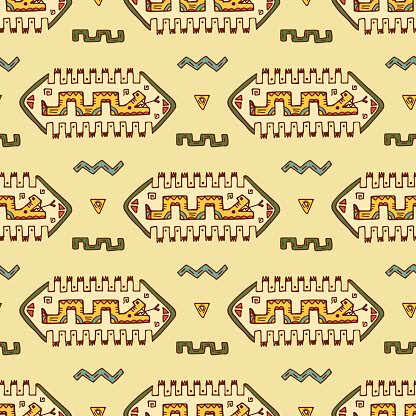 416x416 Mexican Patterns With Abstract Snake, Mexico Vector Seamless