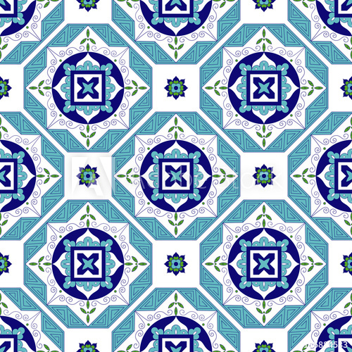 500x500 Tile Pattern Vector With Diagonal Ornaments Portuguese Azulejo