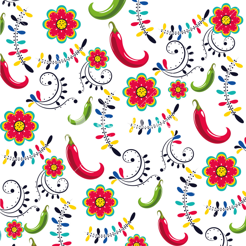1000x1000 Mexican Culture Mexico Peppers Pattern Background Cartoon Vector