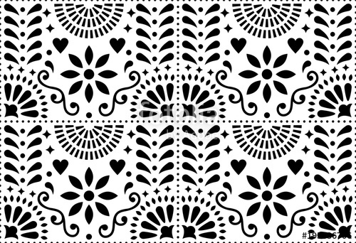 500x342 Folk Art Vector Seamless Pattern, Mexican Black And White Design
