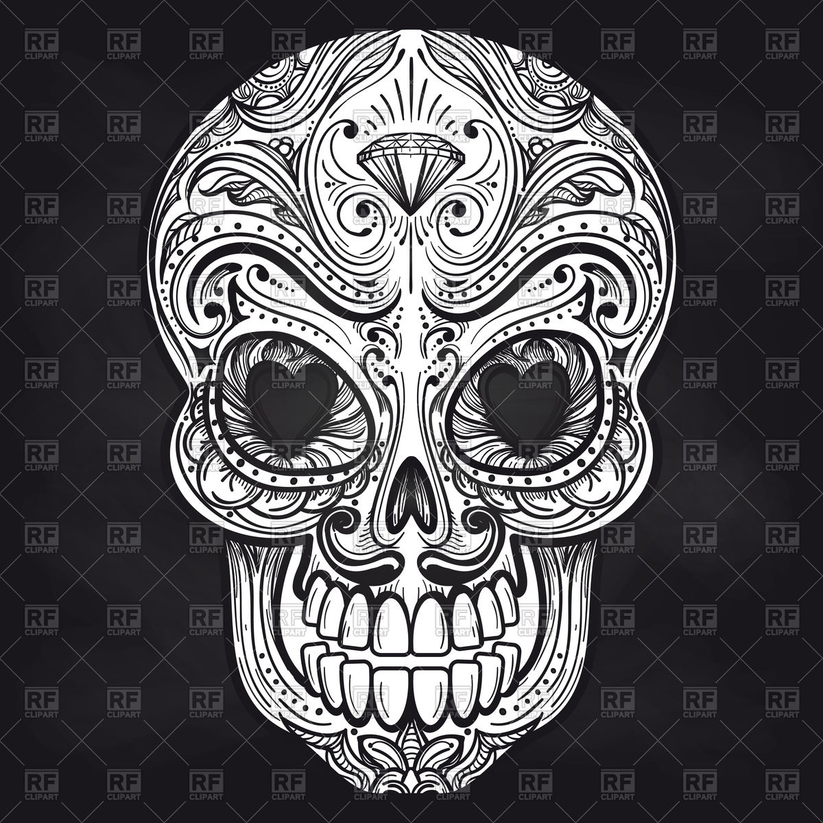 1200x1200 Hand Drawn Mexican Skull On Chalkboard Background Vector Image