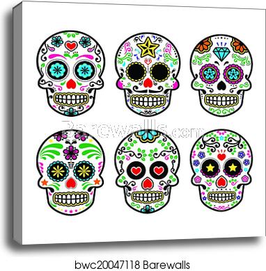 382x390 Mexican Sugar Skull Vector Icons, Canvas Print Barewalls Posters