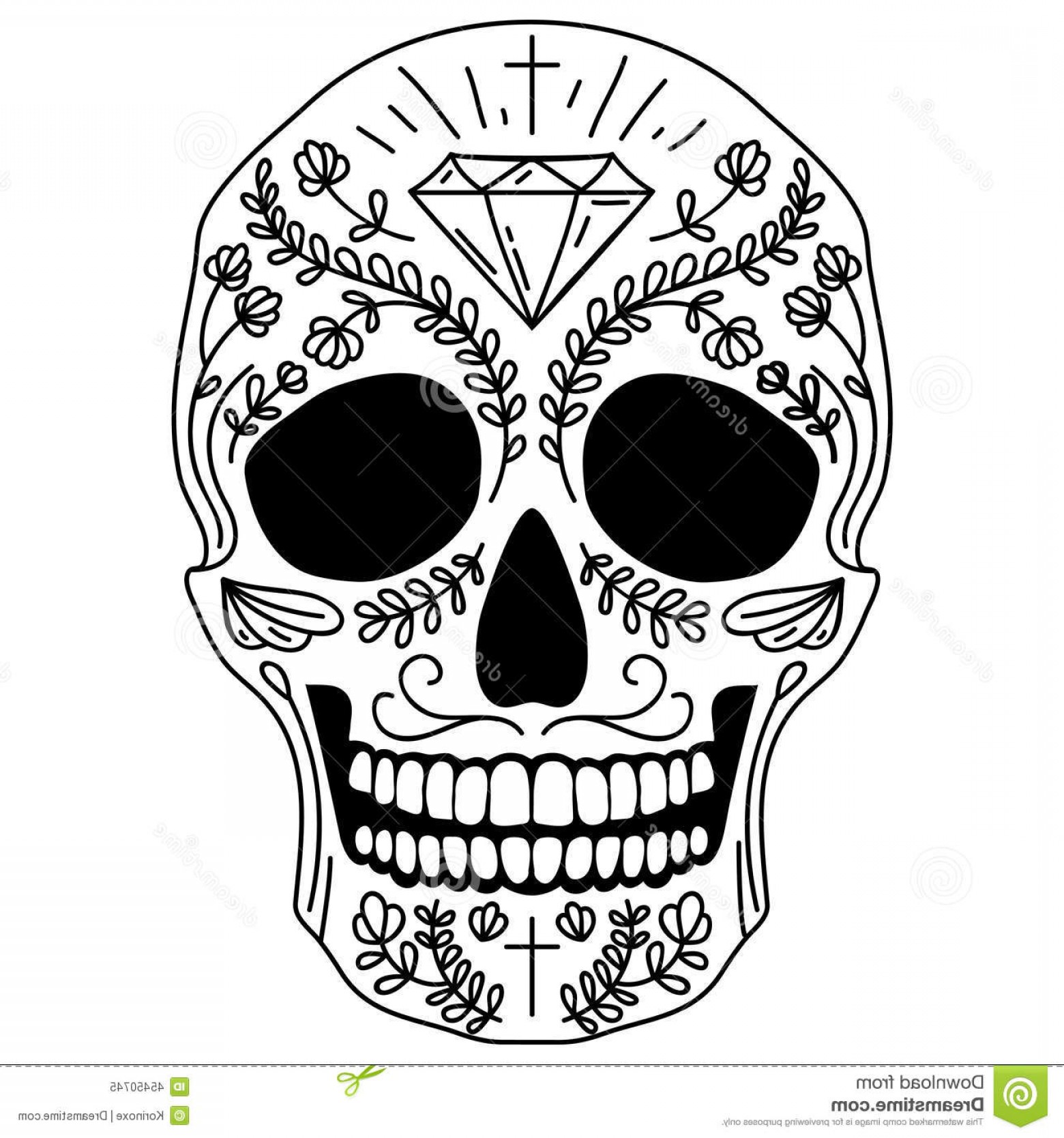 1560x1668 Stock Illustration Black White Sugar Skull Vector Isolated Mexican