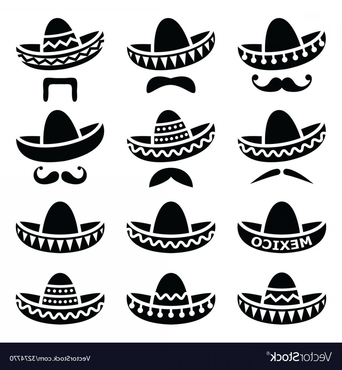 1200x1296 Mexican Sombrero Hat With Moustache Icons Vector Soidergi