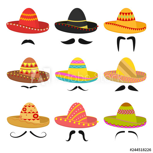 500x500 Cartoon Mexican Sombrero Hat Signs Icon Set Vector