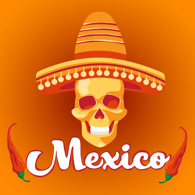 626x626 Skeleton Wear Mexican Sombrero Vector Premium Download