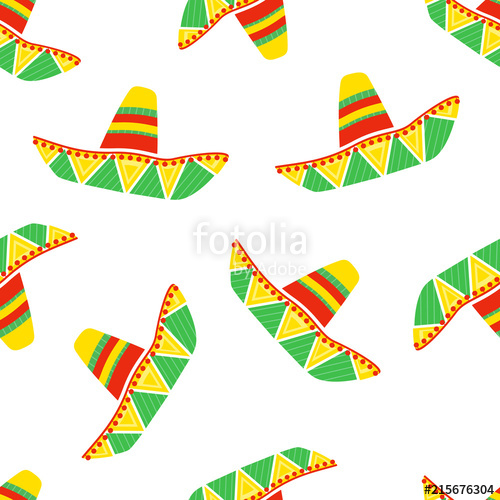 500x500 Colorful Mexican Sombrero Vector Seamless Pattern Stock Image