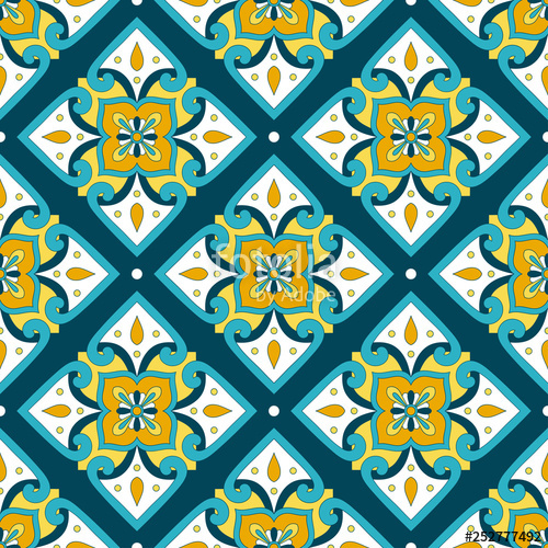 500x500 Mexican Tile Pattern Seamless Vector With Ornaments Portuguese