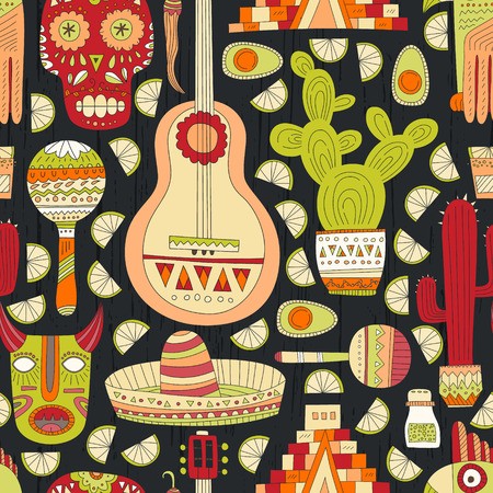 450x450 Seamless Vector Pattern With Hand Drawn Mexican Elements