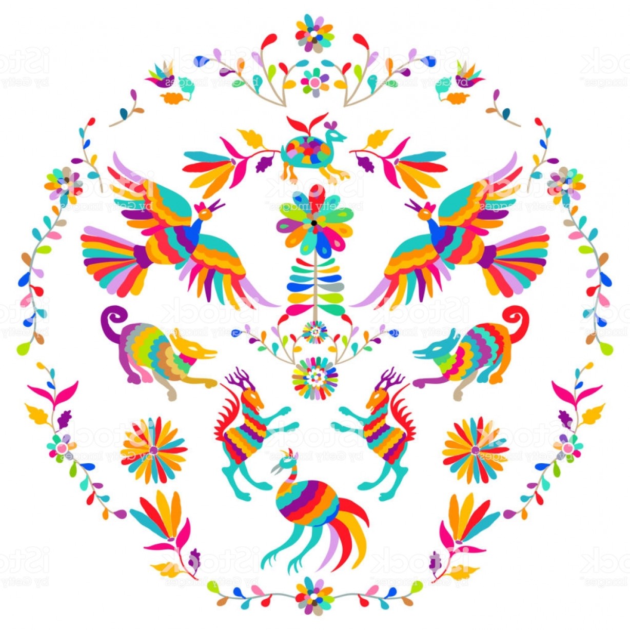 1228x1228 Vector Folk Mexican Otomi Style Embroidery Pattern Folk Embroidery