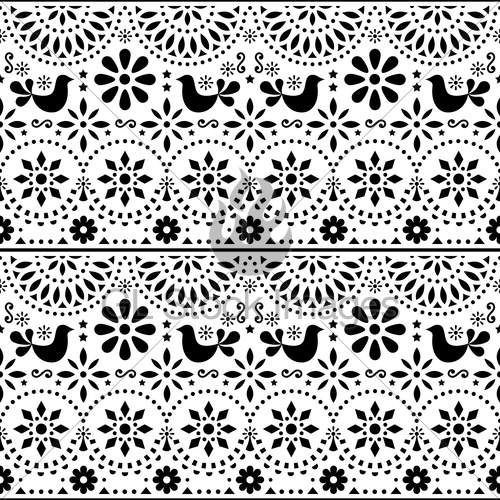 500x500 Mexican Folk Art Vector Seamless Pattern With Birds And F Gl