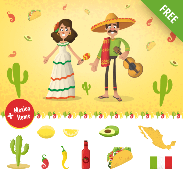 600x586 Mexican Cartoon Characters Set