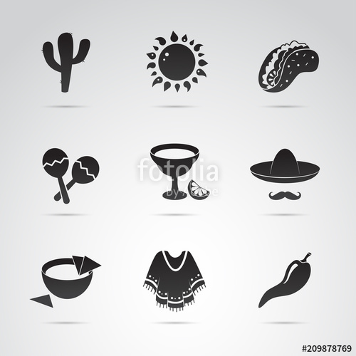 500x500 Mexican Icon Set Symbols Of Mex Vector Art Stock Image