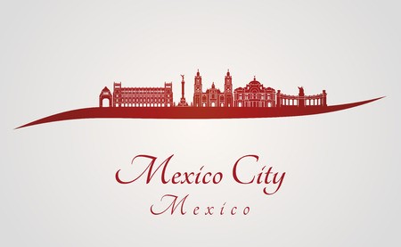 450x277 Mexico City Skyline In Red And Gray Background In Editable Vector