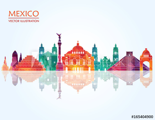 500x388 Mexico Famous Landmarks Skyline Vector Illustration