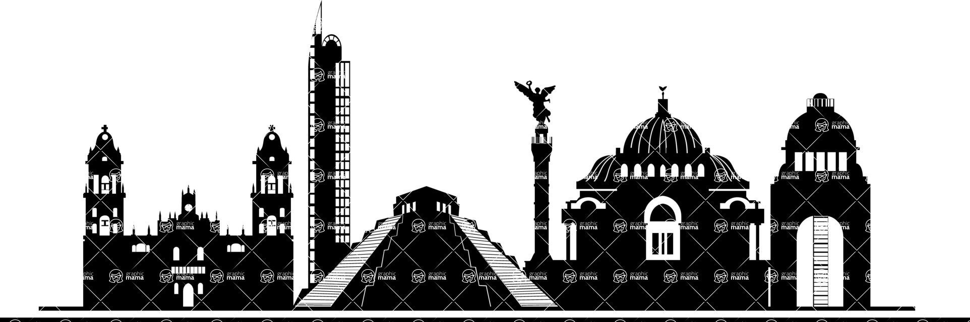 1924x640 Mexico City Landmarks Skyline Silhouette Graphicmama