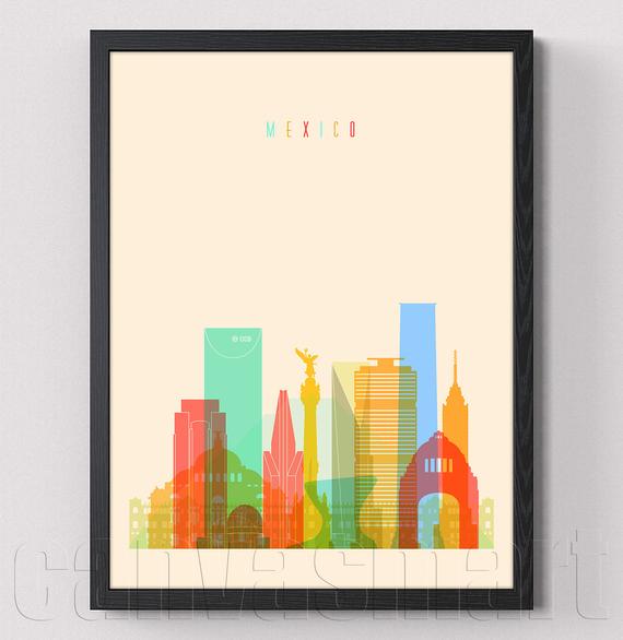 570x586 Mexico City North America Skyline Silhouette Urban Cityscape Print