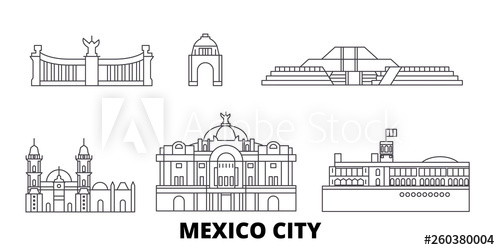 500x250 Mex Mexico Flat Travel Skyline Set Mex Mexico Black City