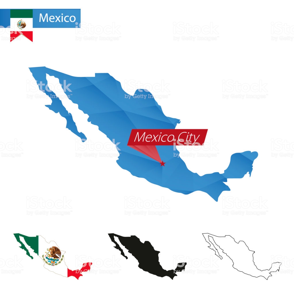 1024x1024 Mexico Blue Low Poly Map With Capital City Vector