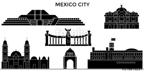 500x250 Mexico City Architecture Skyline, Buildings, Silhouette, Outline