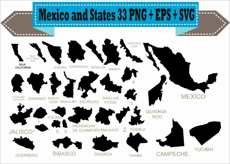 794x569 Mexico Nuevo Leon Baja California Chihuahua Silhouette Vector Etsy