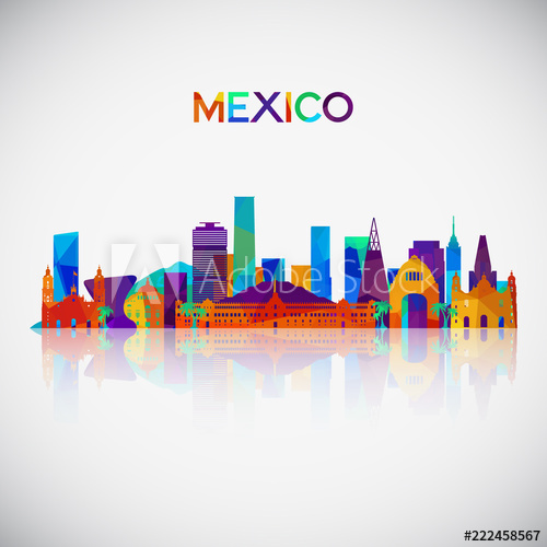 500x500 Mexico Skyline Silhouette In Colorful Geometric Style Symbol