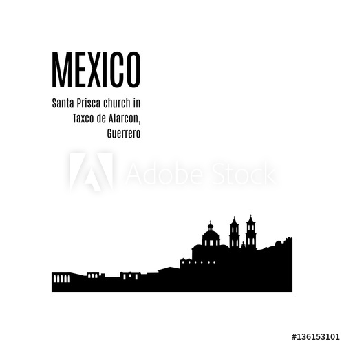 500x500 Taxco City Skyline Black Silhouette Modern Typographic Design