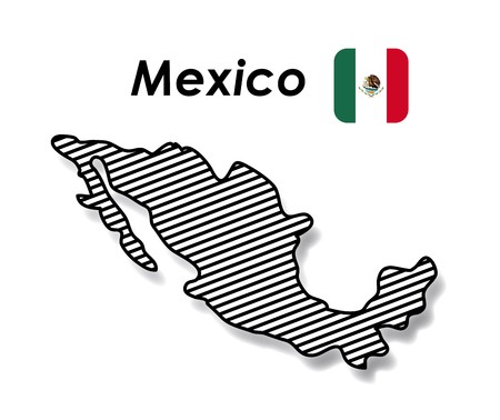 450x378 Mexico Poster With Monochrome Map Striped And Mexican Flag