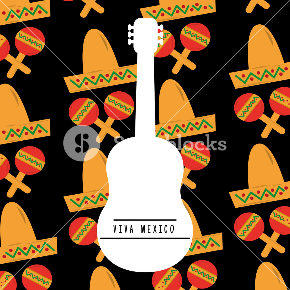 1000x1000 Viva Mexico White Silhouette Guitar Hat And Maracas Vector