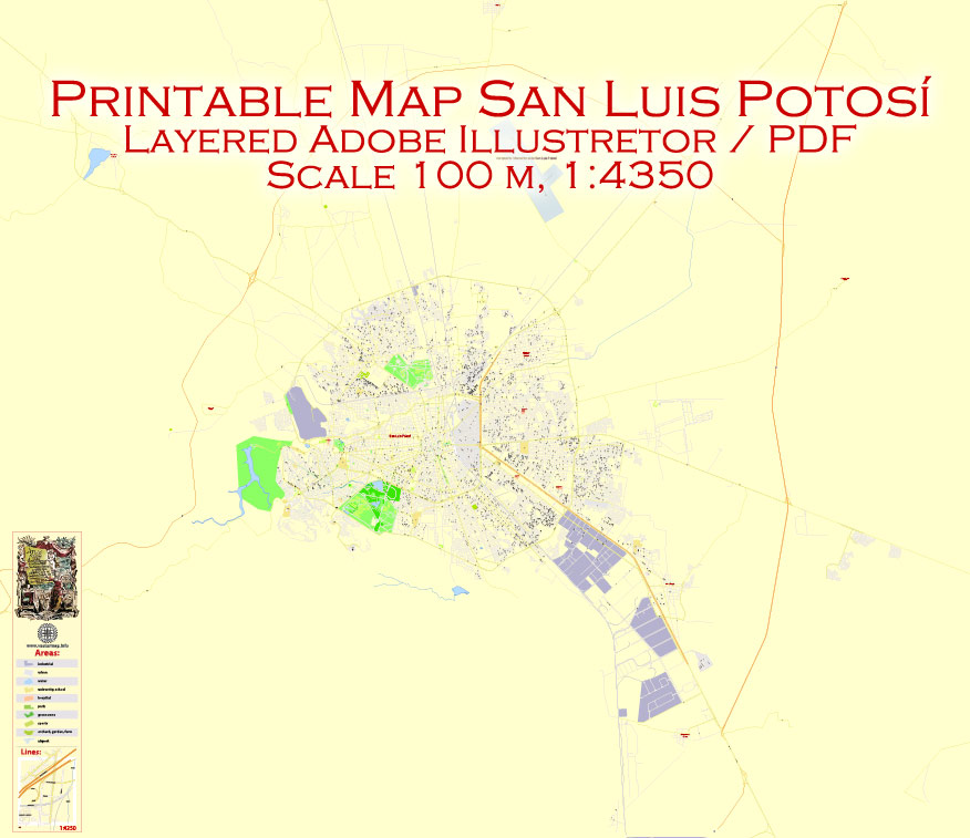 876x757 Map San Luis Potosi Adobe Illustrator City Plan Mexico Editable