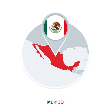 450x450 Mexico Map And Flag, Vector Map Icon With Highlighted Mexico