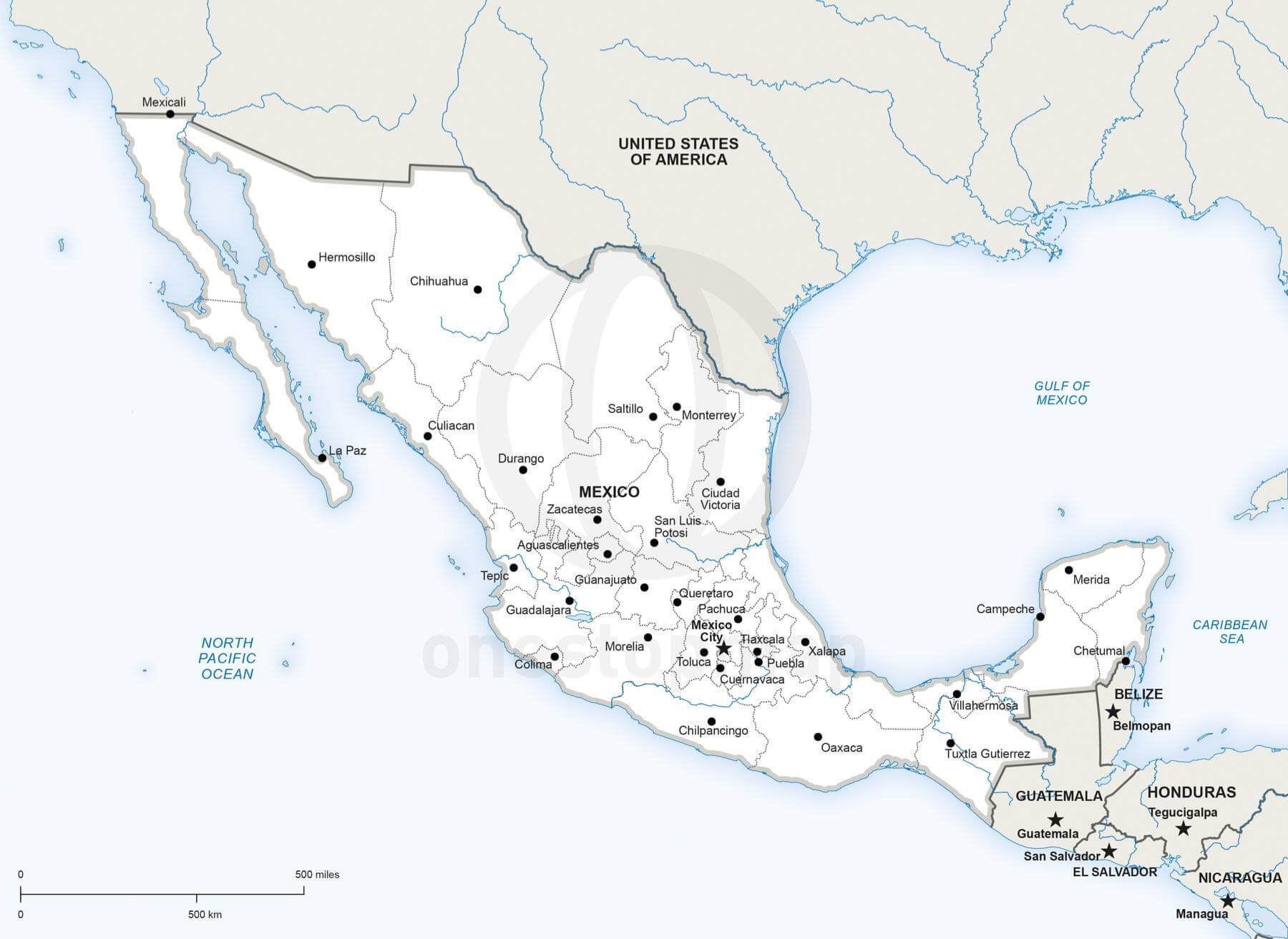1800x1313 Vector Map Of Mexico Political One Stop Map