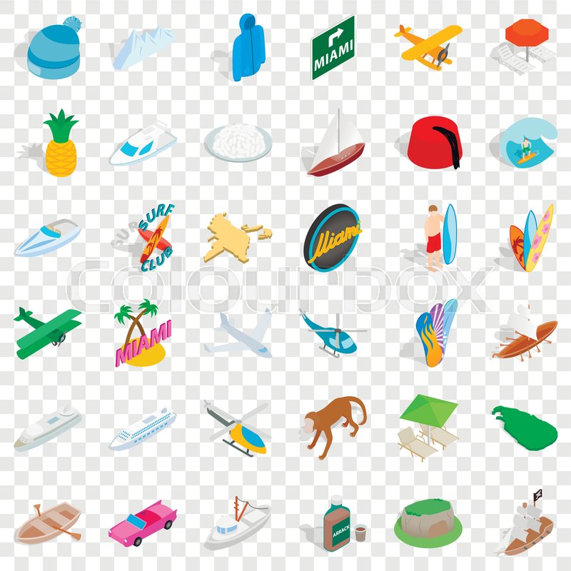 800x800 Miami Beach Icons Set Isometric Style Stock Vector Colourbox