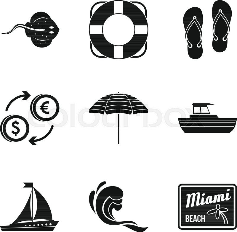 800x786 Miami Beach Icons Set Simple Set Of Stock Vector Colourbox